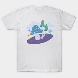 patchwork mushrooms - blue & green T-Shirt